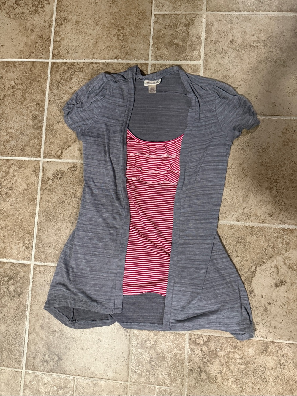 Layered cardigan Short-Sleeve Top with Stripe Tank